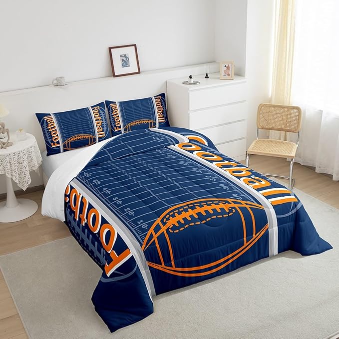 Feelyou Football Bedding Set King Size Sports Comforter Set for Kids Boys Girls Decor Soccer Ball Game Comforter Microfiber American Football Duvet Set Bedroom Quilt Set - LeafyLoom
