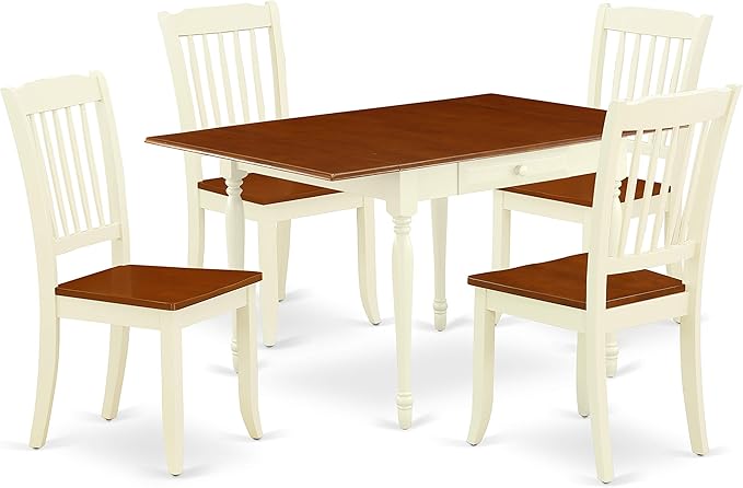 East West Furniture MZDA5-WHI-W Monza 5 Piece Set Includes a Rectangle Dining Room Table with Dropleaf and 4 Wood Seat Chairs, 36x54 Inch - LeafyLoom