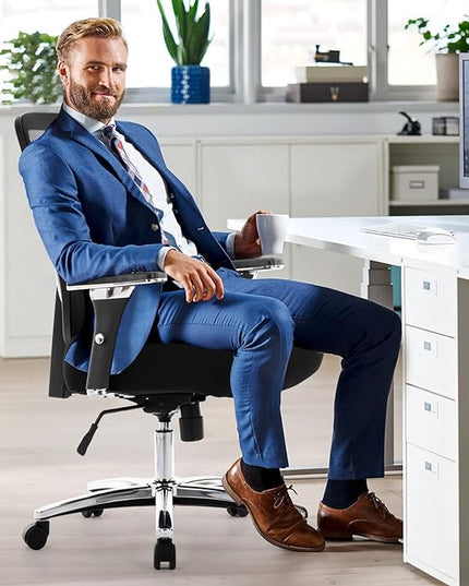 COLAMY Big and Tall Office Chair 500lbs, Heavy Duty Ergonomic Mesh Chair, Computer Executive Desk Chair with Wide Thick Seat, 4D Armrests, Adjustable Lumbar Support and Tilt-Black - LeafyLoom