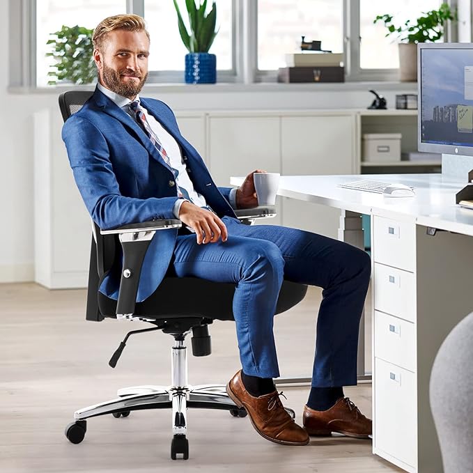 COLAMY Big and Tall Office Chair 500lbs, Heavy Duty Ergonomic Mesh Chair, Computer Executive Desk Chair with Wide Thick Seat, 4D Armrests, Adjustable Lumbar Support and Tilt-Black - LeafyLoom