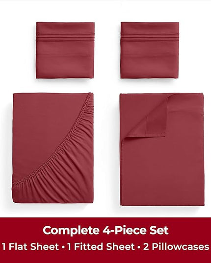 Mellanni Twin XL Sheets Set - 4 Piece Iconic Collection Bedding Sheets & Pillowcases - Soft, Cooling Bed Sheets - Deep Pocket up to 16 inch - 4 PC (Twin Extra Long, Brick Red w/Extra Pillow Case) - LeafyLoom
