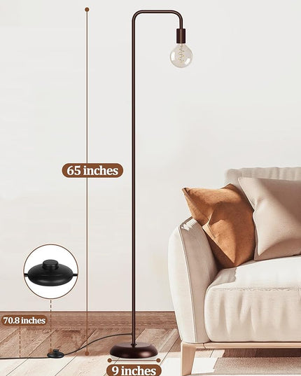 QiMH Industrial Floor Lamp for Living Room, Farmhouse Metal Standing Lamp, Modern Tall Lamp Light for Bedroom Office Minimalist Home Decor(E26 Socket, Foot Switch), Brown - LeafyLoom