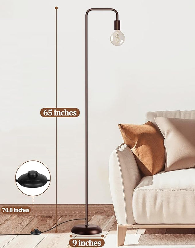 QiMH Industrial Floor Lamp for Living Room, Farmhouse Metal Standing Lamp, Modern Tall Lamp Light for Bedroom Office Minimalist Home Decor(E26 Socket, Foot Switch), Brown - LeafyLoom