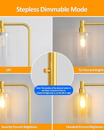 Stepless Dimmable Floor Lamps with Glass Lampshade Modern Standing Lamps with 6W LED Bulb Bright Corner Lamp Tall Pole Lamps for Living Room Bedroom Office Study Room Farmhouse, Gold - LeafyLoom