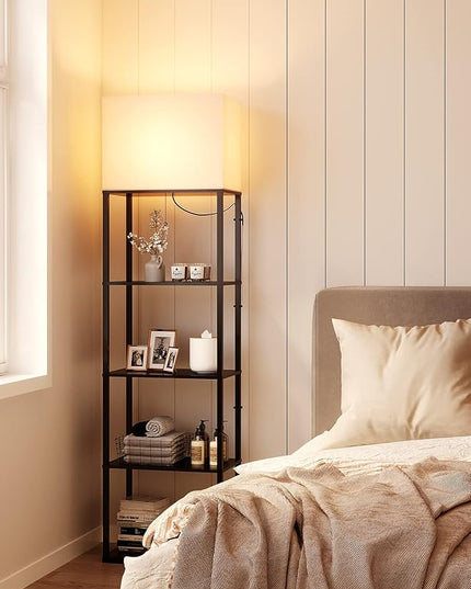 addlon Floor lamp with Shelves Super Large Size (19''W), 5-Tier Modern Floor lamp with 3 Color Temperatures LED Bulb, Display Shelf lamp for Living Room, Bedroom and Office - Black - LeafyLoom