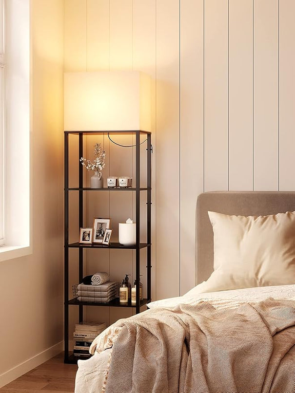 addlon Floor lamp with Shelves Super Large Size (19''W), 5-Tier Modern Floor lamp with 3 Color Temperatures LED Bulb, Display Shelf lamp for Living Room, Bedroom and Office - Black - LeafyLoom