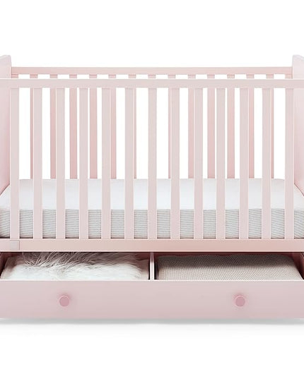 babyGap by Delta Children Graham 4-in-1 Convertible Crib with Storage Drawer TrueSleep Crib and Toddler Mattress (Bundle), Blush Pink/Dark Pink - LeafyLoom