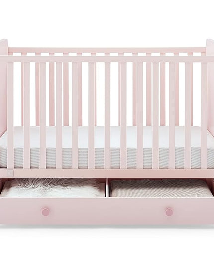 Delta Children babyGap Graham 4-in-1 Convertible Crib with Storage Drawer + Brannan Bear Bookcase with Bins + Brannan Bear Wall Shelf with 4 Hooks, Blush Pink/Dark Pink (Bundle) - LeafyLoom
