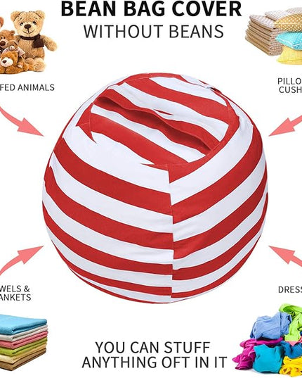 2 PCS Stuffed Animal Storage Bean Bag Chair Cover, Cotton Canvas Beanbag with Zipper for Organizing Kid's and Adults Room Red 24" - LeafyLoom