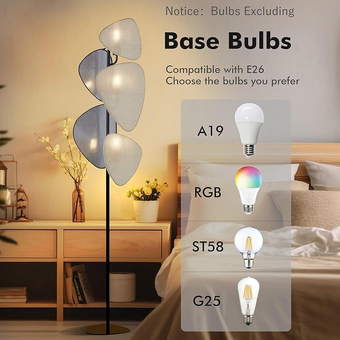 WOXXX Floor Lamp,Floor Lamps for Living Room,Modern Floor Lamp for Bedroom Office,Boho Corner Floor Lamp with 5 Weave Shades,Reading Tall Lamp Standing Lamp,Minimalist Unique Tree Floor Lamp(Black) - LeafyLoom