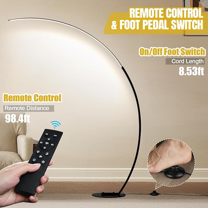 Dimmable LED Floor Lamp with 3 Color Temperatures, Ultra Bright 2000LM Arc Floor Lamps for Living Room, Modern Standing Tall Lamp with Remote Control Reading Floor Lamp for Bedroom Office Classroom - LeafyLoom