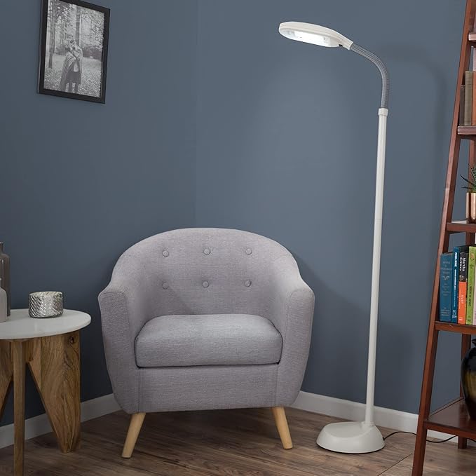 Floor Lamp - Full Spectrum Natural Sunlight Lamp with Bendable Neck - Reading, Craft, Studying, and Esthetician Light by Bedford Home (Beige) - LeafyLoom