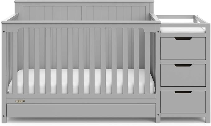 Graco Hadley 5-in-1 Convertible Crib and Changer with Drawer (Pebble Gray) – Crib and Changing-Table Combo with Drawer, Includes Changing Pad, Converts to Toddler Bed, Daybed and Full-Size Bed - LeafyLoom