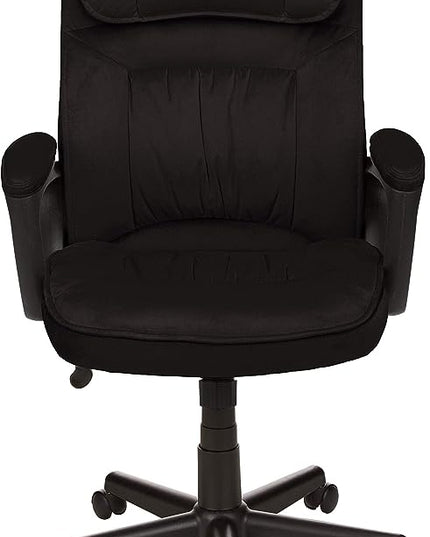 Amazon Basics Classic Office Desk Computer Chair - Adjustable, Swiveling, Ultra-Soft Microfiber, Lumbar Support, 28"D x 25"W x 43.5"H, Black - LeafyLoom