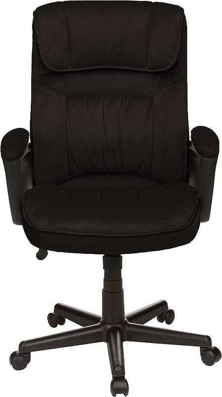 Amazon Basics Classic Office Desk Computer Chair - Adjustable, Swiveling, Ultra-Soft Microfiber, Lumbar Support, 28"D x 25"W x 43.5"H, Black - LeafyLoom