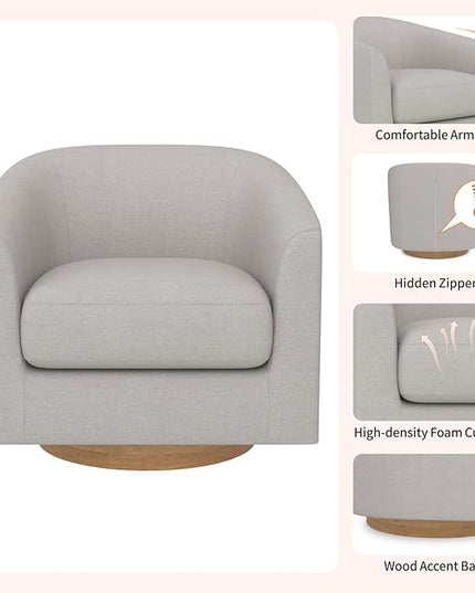 MUUEGM Accent Chair with Arms, 360 Degree Swivel Accent Chair with Wood Base, Modern Barrel Chair for Living Room, Bedroom, Waiting Room, Fully Assembled,Performance Fabric in Light Grey - LeafyLoom