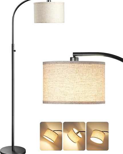 EDISHINE Black Arc Floor Lamp Dimmable, Standing Lights with Rotary Switch & Adjustable Line Lampshade, Tall Standing Lamp for Bedroom, Office, Reading Corner, A19 LED Bulb Included - LeafyLoom
