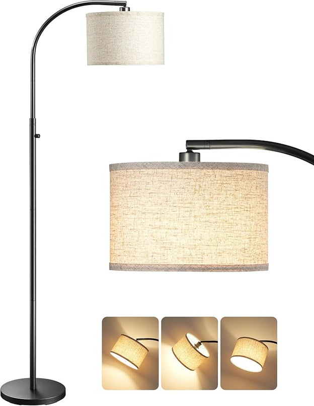 EDISHINE Black Arc Floor Lamp Dimmable, Standing Lights with Rotary Switch & Adjustable Line Lampshade, Tall Standing Lamp for Bedroom, Office, Reading Corner, A19 LED Bulb Included - LeafyLoom