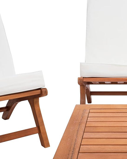 SAFAVIEH Outdoor Collection Chaston Wood Cushion 4-Piece Conversation Patio Set PAT7044F, Natural/Beige - LeafyLoom