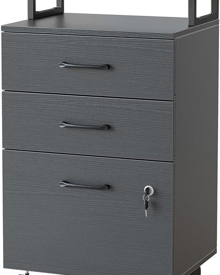 FEZIBO File Cabinet with Lock for Home Office, 3-Drawer Rolling Filing Cabinet, Home Office File Cabinet for A4/Letter/Legal Size, Printer Stand, Wooden Storage Cabinet, Black - LeafyLoom