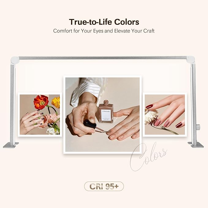 Yofuly Half Moon Nail Desk Lamp, Nail Tech Lamp for Desk, Foldable Desk Lamp for Nails, Half Moon Nail Desk Lamp with 3 Color Temperature 3000k-6500k for Nail, Lash, Tattoo, Skincare (Sliver) - LeafyLoom