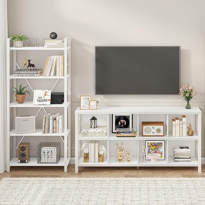 FATORRI 5 Tier Bookshelf, Metal and Wood Bookcase, Etagere Book Shelf for Display, Modern Shelving Unit Tall Book case for Home Office, Living Room, Bedroom (White Oak) - LeafyLoom