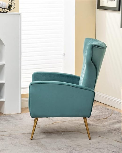 Armchair Modern Velvet Accent Chair, Channel Tufted Bedroom, Office or Living Room Furniture with Elegant Metal Legs, Teal - LeafyLoom