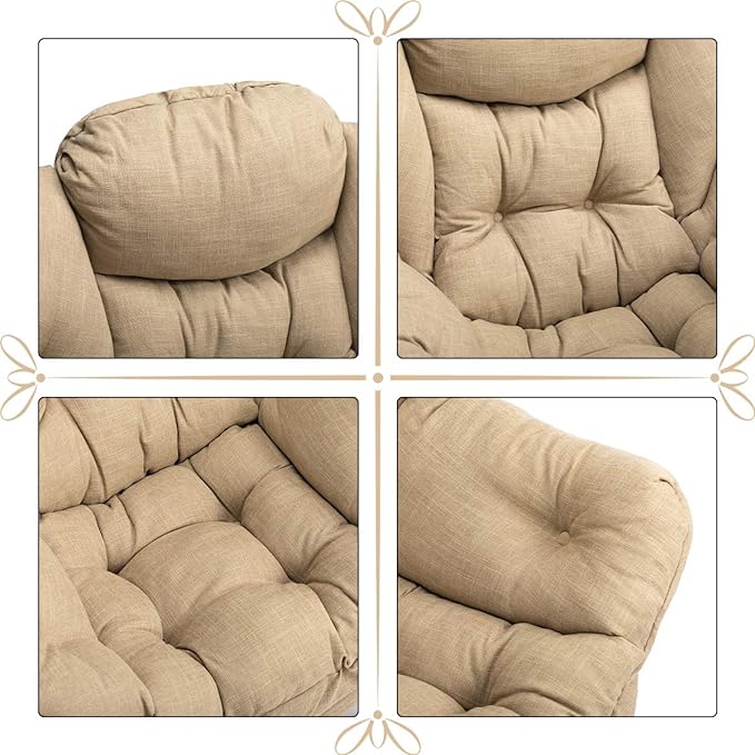 HollyHOME Modern Fabric Large Lazy Chair, Accent Oversized Comfy Reading Chair, Thick Padded Cozy Lounge Chair with Armrest, Leisure Sofa Chair for Living Room, Bedroom, Dorm, Coffee&White - LeafyLoom