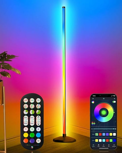Corner Floor Lamp, Smart RGB LED Corner Lamp with Spotlight,16 Million Colors Changing LED Floor Lamp with App and Remote Control,Music Sync & Timer Mood Lighting for Living Room - LeafyLoom