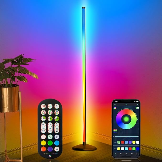 Corner Floor Lamp, Smart RGB LED Corner Lamp with Spotlight,16 Million Colors Changing LED Floor Lamp with App and Remote Control,Music Sync & Timer Mood Lighting for Living Room - LeafyLoom