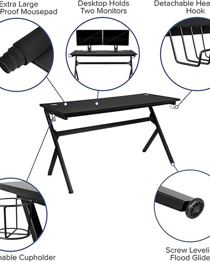 Flash Furniture Duncan 55" x 24" Extra Large Gaming Desk with Headphone Hook and Cup Holder - Free Mouse Pad - LeafyLoom
