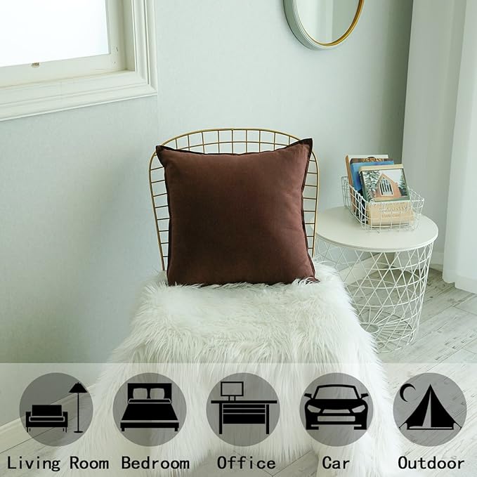 Jeanerlor Solid Cotton Linen Decoration Toss Throw Pillow Sham Cushion Case Special Pillow Cover Delicate Decorative Pillowcase for Bed/Chair/Couch, 18"x18"(45 x 45cm),2 Packs, Brown - LeafyLoom