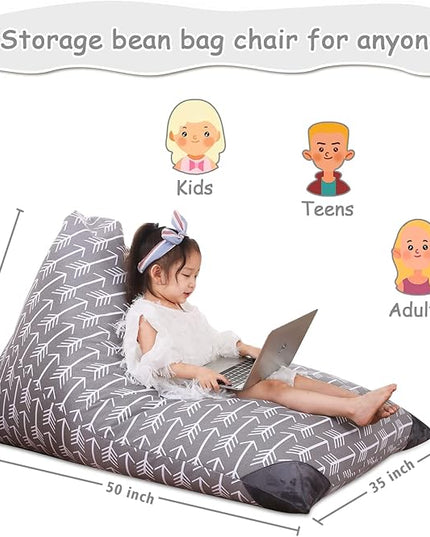 Jorbest Stuffed Animal Storage Bean Bag Chair for Kids and Adults, Stuffed Animal Bean Bag, Premium Canvas Stuffie Seat - COVER ONLY (Grey with White Arrows 200L/52 Gal) - LeafyLoom