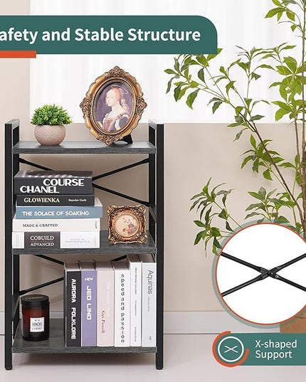 Yoobure Bookshelf Small Book Shelf, Solid Industrial 3 Tier Shelf Bookcase, Short Book Case for Bedroom, Living Room, Office Home, Small Spaces, Charcoal Gray - LeafyLoom