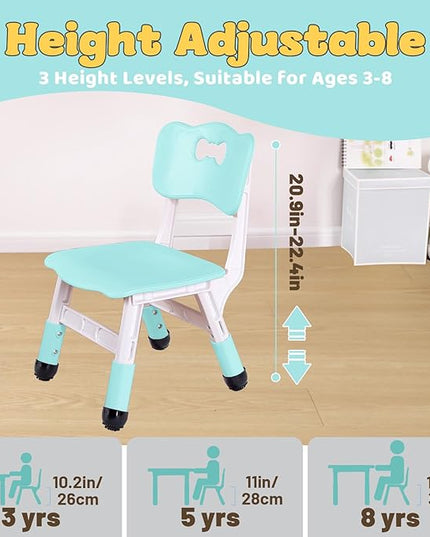 FUNLIO Adjustable Kids Chair (2pcs), 3 Level Height Adjustable Toddler Chair for Ages 3-8, Sturdy Child Chair with Maximum Bearing 220lbs, for Classrooms/Daycares/Homes, CPC & CE Approved - Green - LeafyLoom