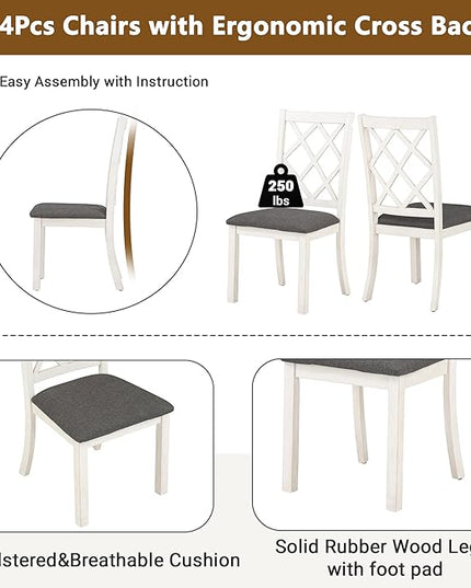 Mid-Century Style Round 4 Upholstered Chairs, Long-Lasting Solid Wood, Easy Clean & Assembly, Room, Kitchen, Small Place, 5 Piece Dining Table Set, Brown 30 - LeafyLoom