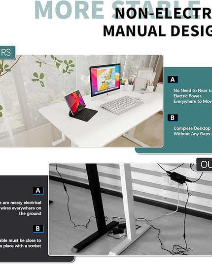 Whole Piece Desktop Manual Standing Desk Adjustable Height- Crank Stand Up Desk, Sit Stand Desk with Frame Computer Desk 40 x 24 Inch - LeafyLoom