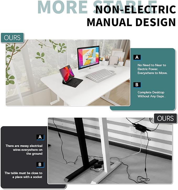 Whole Piece Desktop Manual Standing Desk Adjustable Height- Crank Stand Up Desk, Sit Stand Desk with Frame Computer Desk 40 x 24 Inch - LeafyLoom