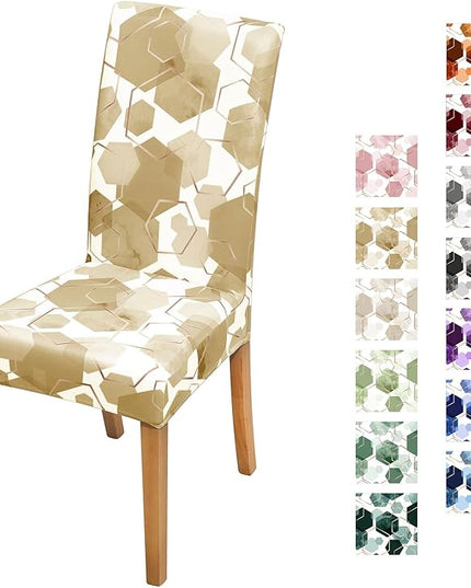Gibelle Dining Room Chair Covers Set of 4, Soft Stretch Kitchen Chair Covers Slipcover Protector, Removable Washable Geometric Parson Chair Covers 4 Pack, Parmesan Gibelle
