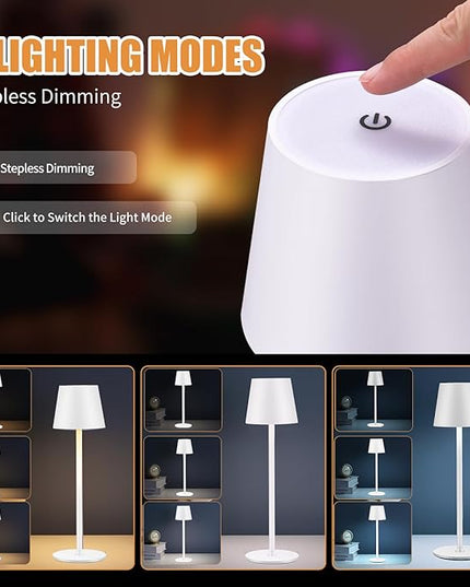Cordless Table Lamps USB Rechargeable Simplicity Desk Lamp Built-in 4600 mAh Battery LED Battery Operated lamp with Touch Control Table lamp - Bedroom/Desk/Reading/Patio(White) - LeafyLoom