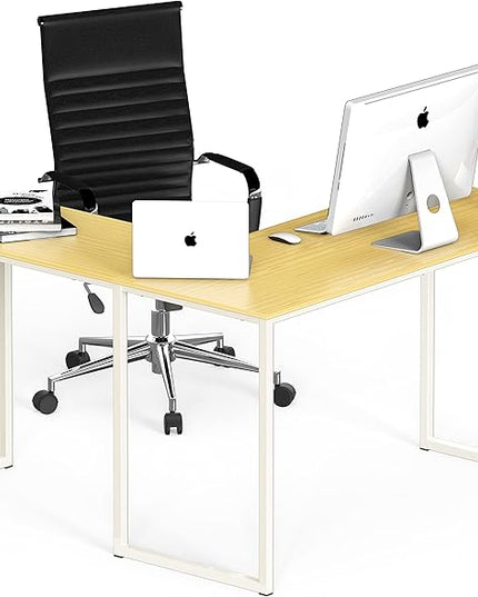 SHW 48-Inch Mission L-Shaped Home Computer Desk, Oak - LeafyLoom