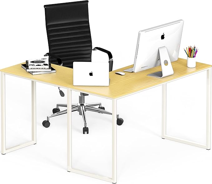SHW 48-Inch Mission L-Shaped Home Computer Desk, Oak - LeafyLoom