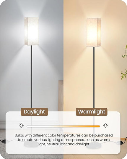 Floor Lamp, Pole Lamp with Foot Switch, Modern Standing Lamp Lampshade, Minimalist Freestanding Lamp (Bulb Not Included), for Living Room, Bedroom Office FCC Listed, Black and Beige E07LD05 - LeafyLoom