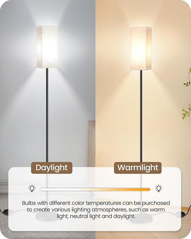 Floor Lamp, Pole Lamp with Foot Switch, Modern Standing Lamp Lampshade, Minimalist Freestanding Lamp (Bulb Not Included), for Living Room, Bedroom Office FCC Listed, Black and Beige E07LD05 - LeafyLoom