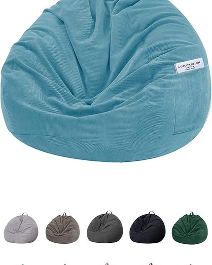 Stuffed Animal Storage Bean Bag Chair Cover (No Filler) for Kids and Adults.Soft Premium Corduroy Stuffable Beanbag for Organizing Children Plush Toys or Memory Foam Large 300L(LightBlue) - LeafyLoom