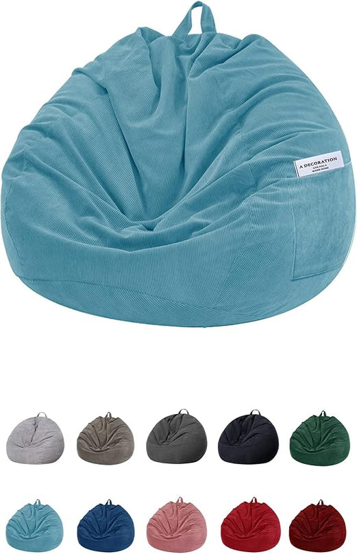 Stuffed Animal Storage Bean Bag Chair Cover (No Filler) for Kids and Adults.Soft Premium Corduroy Stuffable Beanbag for Organizing Children Plush Toys or Memory Foam Large 300L(LightBlue) - LeafyLoom