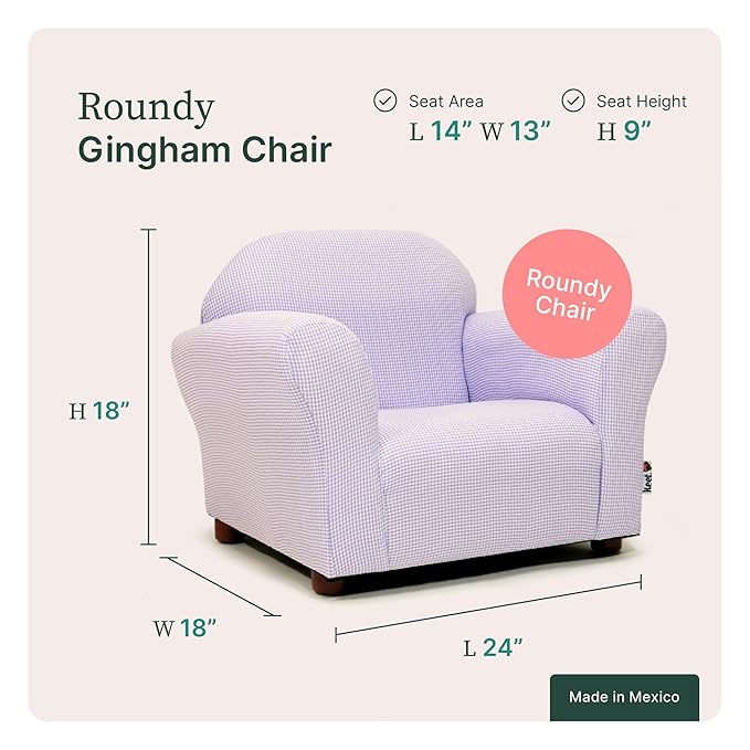 KEET Roundy Kid's Chair, Gingham Chair Only, Lavender - LeafyLoom