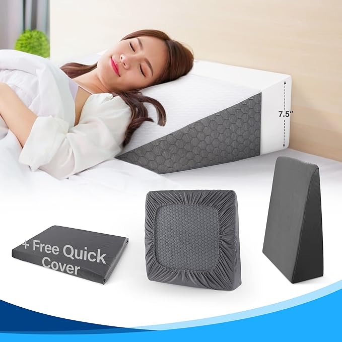 Bed Wedge Pillow RS21 + Free Aditional Quic Cover – for Acid Reflux Surgery Heartburn Gerd Reading Anti Snore - Triangle Support Pillow for Sleeping and Pain Relief - LeafyLoom
