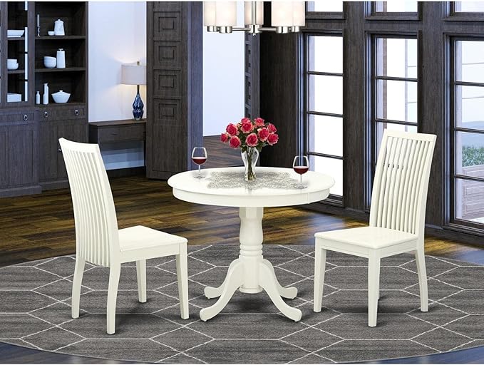 East West Furniture ANIP3-LWH-W Excellent 3 Piece Modern Set Contains a Round Kitchen Table with Pedestal and 2 Dining Room Chairs, 36x36 Inch - LeafyLoom