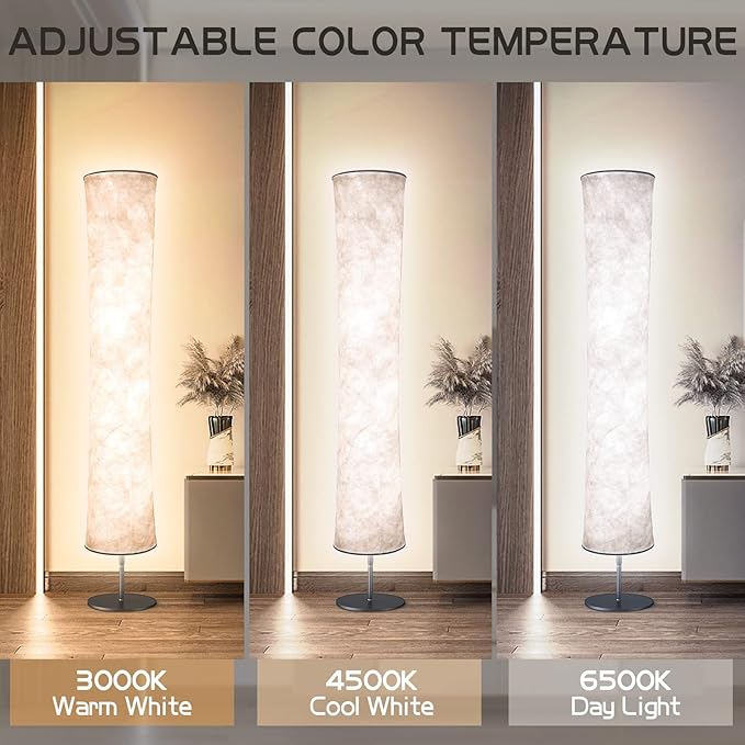 Torchlet LED Standing Lamp with Remote Control, Adjustable Color Temperature and Brightness, Modern Floor Lamp with Fabric Shade for Bedroom, Living Room - LeafyLoom